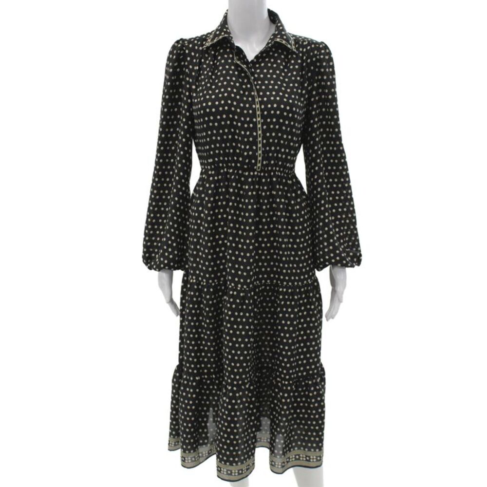 Max Studio Womens Black Polka Dot Long Sleeve Shirt Dress Full Length Size XS